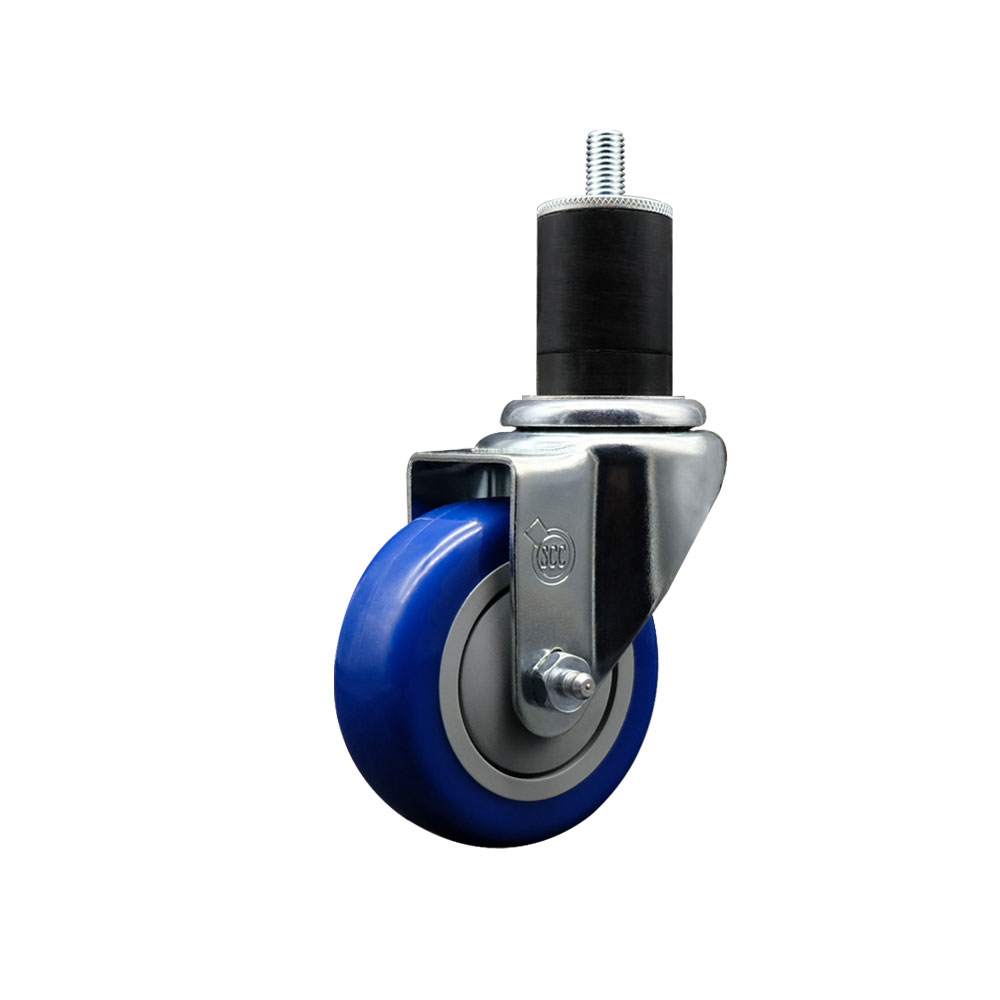 Polyurethane Expanding Stem Swivel Caster with 3.5 Inch Blue Wheel and 1-3/4" Stem - 300 lbs. Capacity Per Caster - Service Caster Brand — photo 1