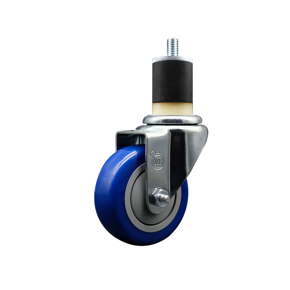 Stainless Steel Polyurethane Expanding Stem Swivel Caster with 3.5 Inch Blue Wheel and 1-7/8" Stem - 300 lbs. Capacity Per Caster - Service Caster Brand — photo 1