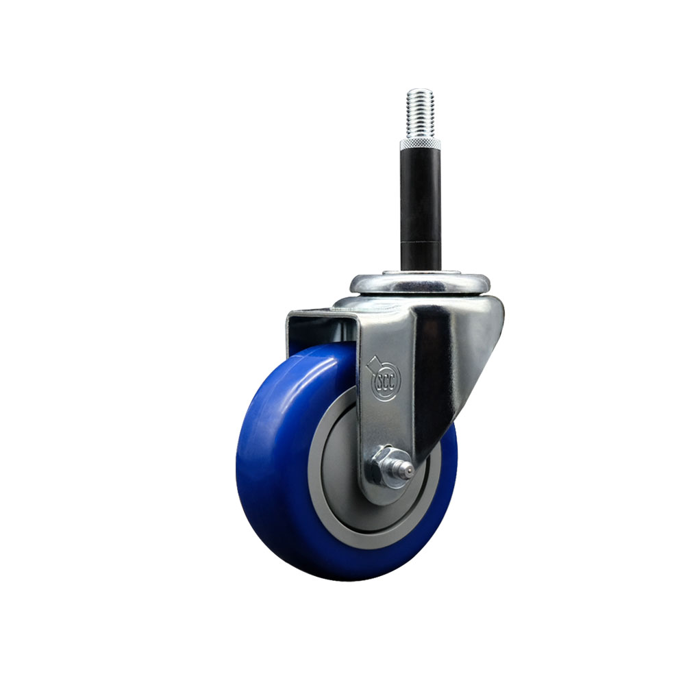 Stainless Steel Polyurethane Expanding Stem Swivel Caster with 3.5 Inch Blue Wheel and 3/4" Stem - 300 lbs. Capacity Per Caster - Service Caster Brand — photo 1