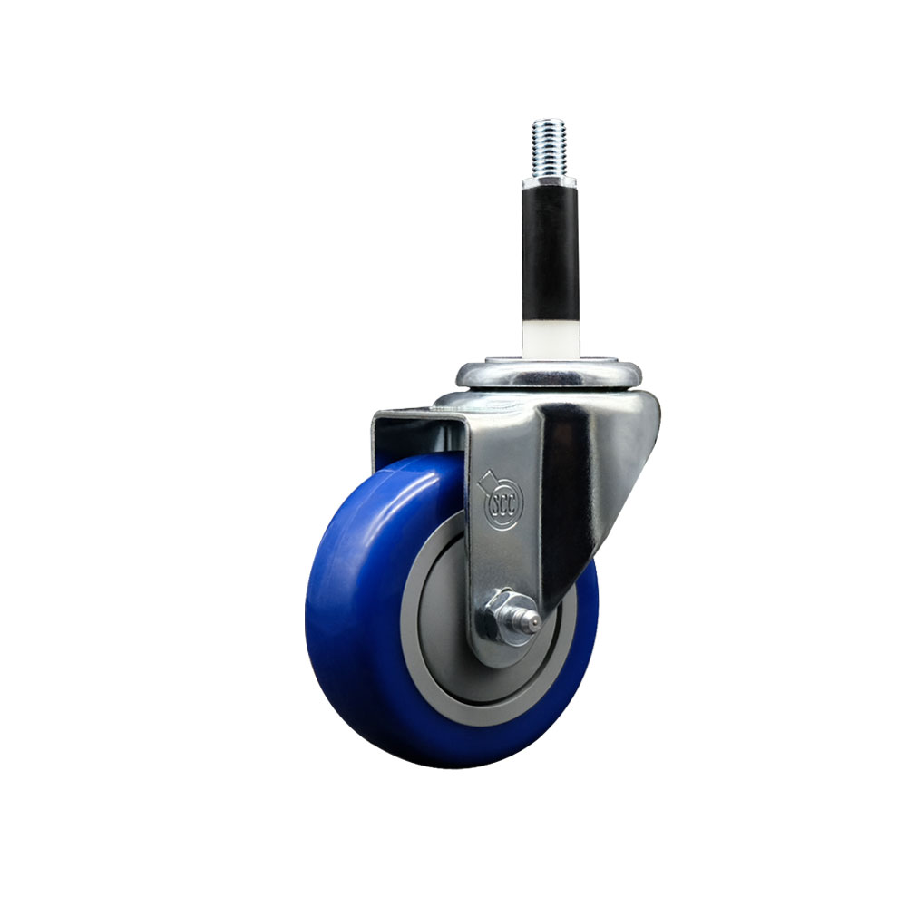 Stainless Steel Polyurethane Expanding Stem Swivel Caster with 3.5 Inch Blue Wheel and 7/8" Stem - 300 lbs. Capacity Per Caster - Service Caster Brand — photo 1
