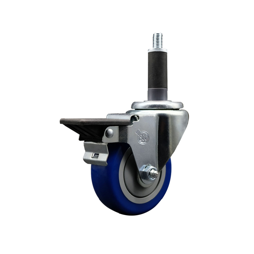 Polyurethane Expanding Stem Swivel Caster with 3.5 Inch Blue Wheel and 1" Stem & Posi Locking Brake - 300 lbs. Capacity Per Caster - Service Caster Brand — photo 1