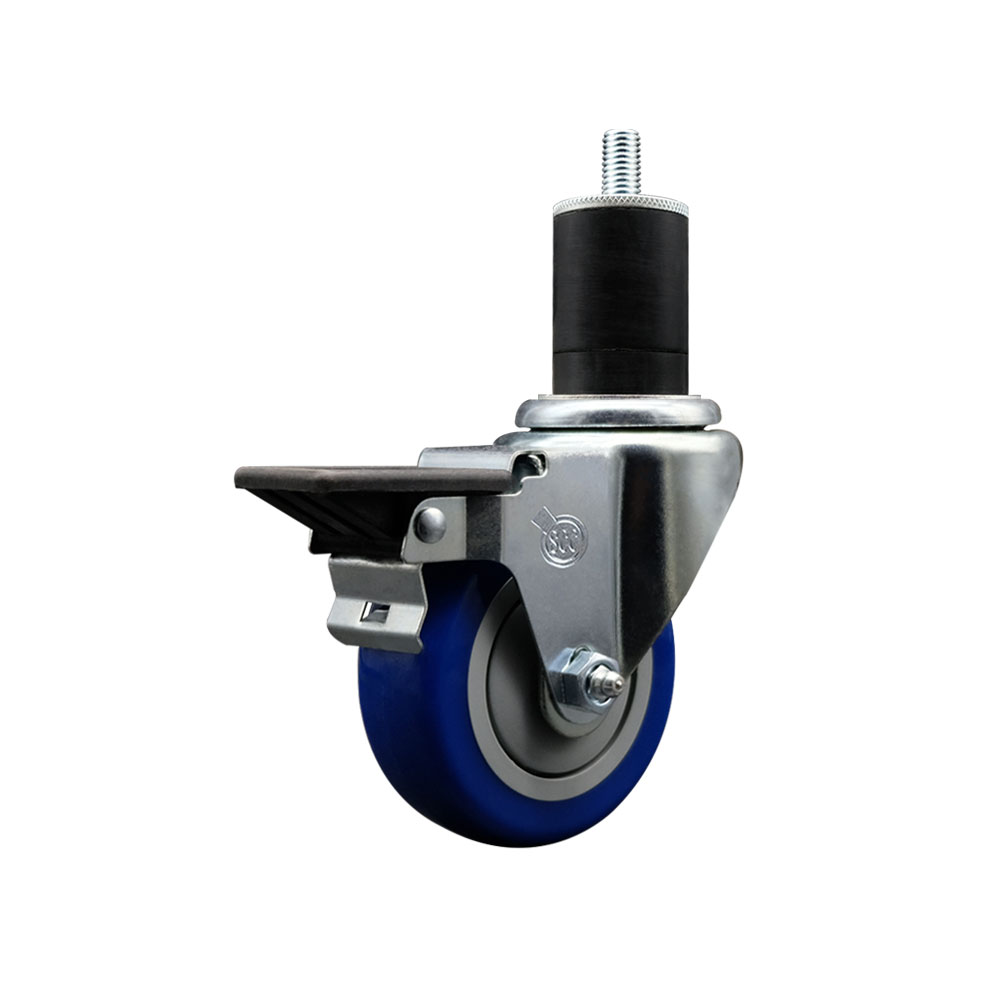 Polyurethane Expanding Stem Swivel Caster with 3.5 Inch Blue Wheel and 1-3/4" Stem & Posi Locking Brake - 300 lbs. Capacity Per Caster - Service Caster Brand — photo 1