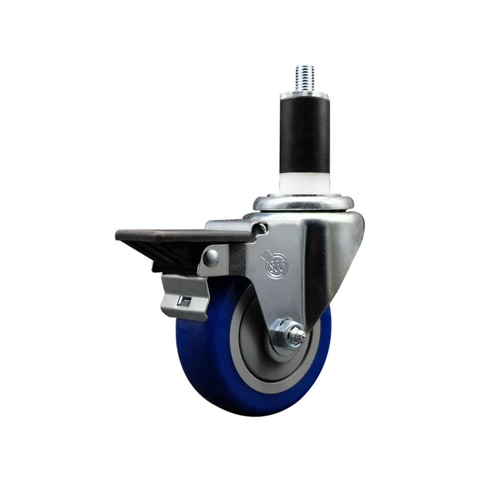 Polyurethane Expanding Stem Swivel Caster with 3.5 Inch Blue Wheel and 1-3/8" Stem & Posi Locking Brake - 300 lbs. Capacity Per Caster - Service Caster Brand — photo 1