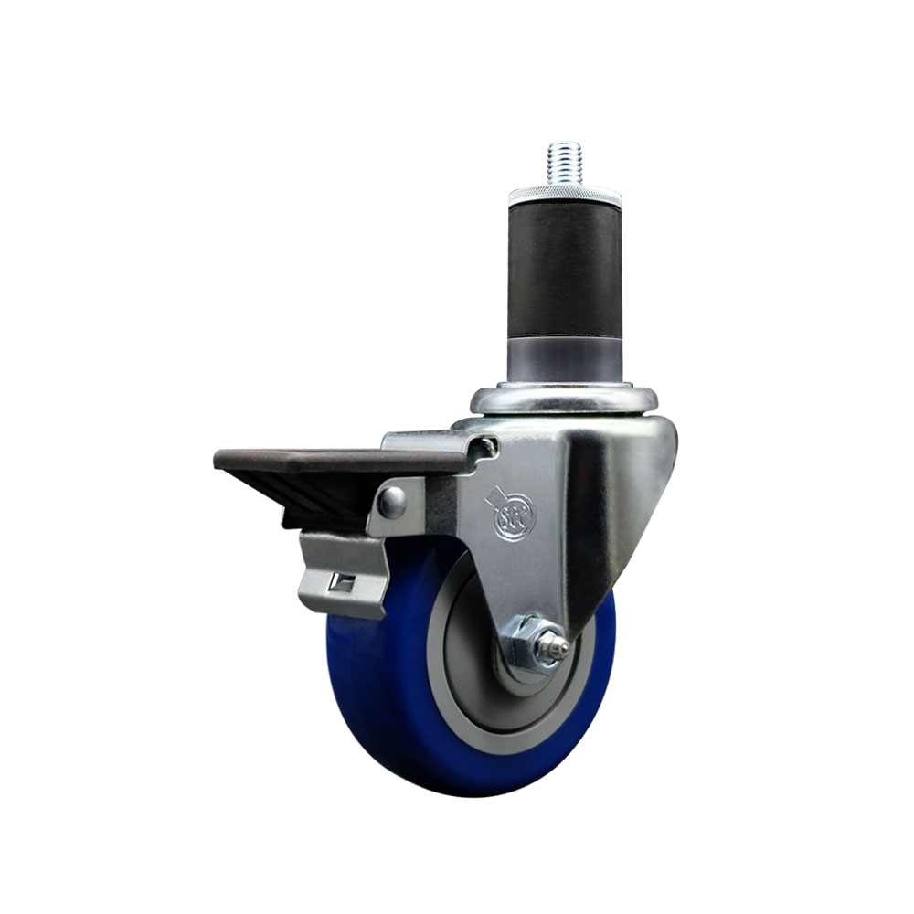 Polyurethane Expanding Stem Swivel Caster with 3.5 Inch Blue Wheel and 1-5/8" Stem & Posi Locking Brake - 300 lbs. Capacity Per Caster - Service Caster Brand — photo 1