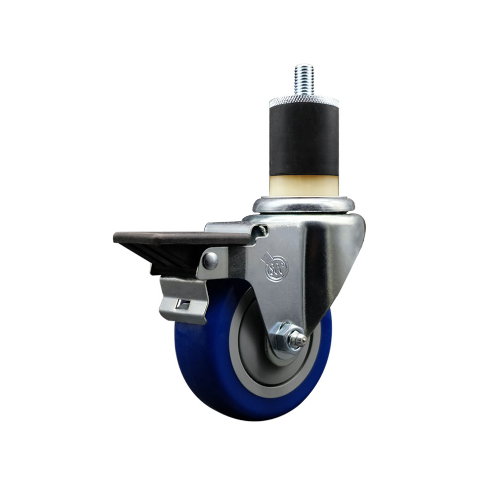 Polyurethane Expanding Stem Swivel Caster with 3.5 Inch Blue Wheel and 1-7/8" Stem & Posi Locking Brake - 300 lbs. Capacity Per Caster - Service Caster Brand — photo 1