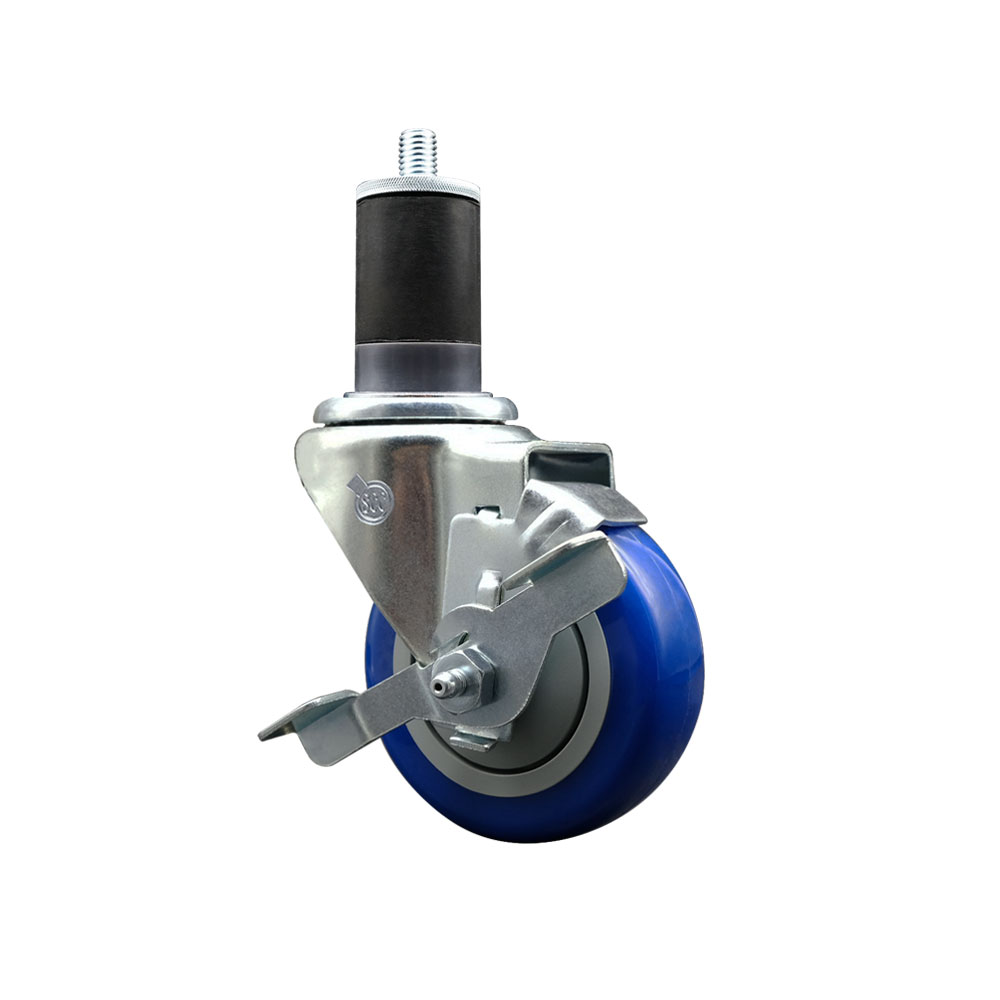 Stainless Steel Polyurethane Expanding Stem Swivel Caster with 3.5 Inch Blue Wheel and 1-5/8" Stem & Top Locking Brake - 300 lbs. Capacity Per Caster - Service Caster Brand — photo 1