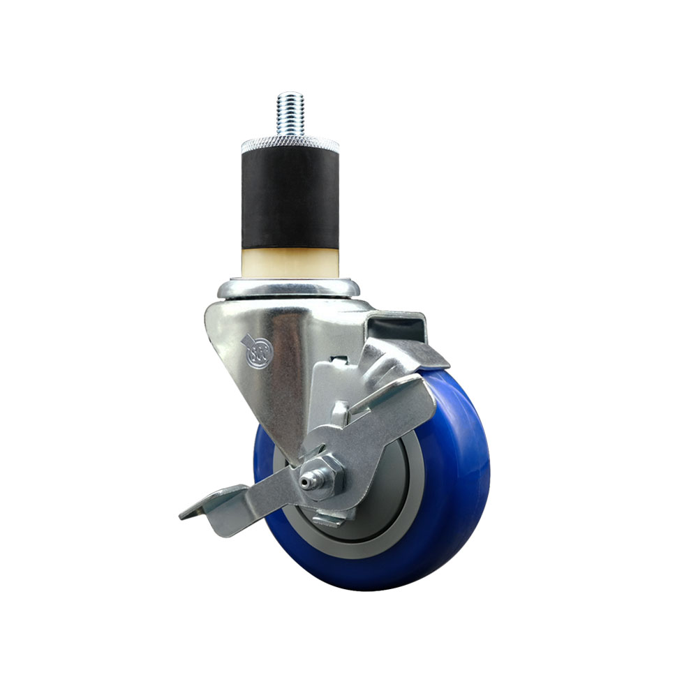 Polyurethane Expanding Stem Swivel Caster with 3.5 Inch Blue Wheel and 1-7/8" Stem & Top Locking Brake - 300 lbs. Capacity Per Caster - Service Caster Brand — photo 1