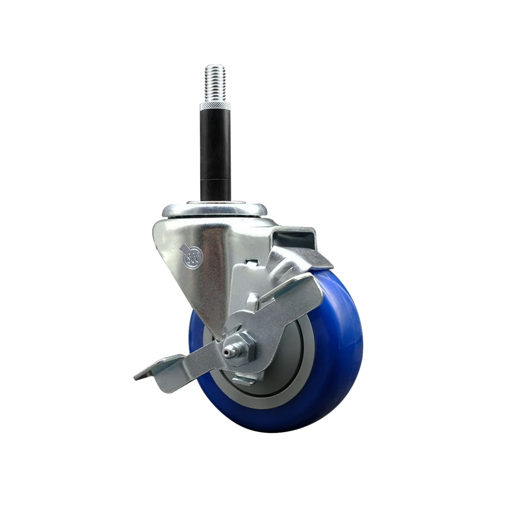 Polyurethane Expanding Stem Swivel Caster with 3.5 Inch Blue Wheel and 3/4" Stem & Top Locking Brake - 300 lbs. Capacity Per Caster - Service Caster Brand — photo 1