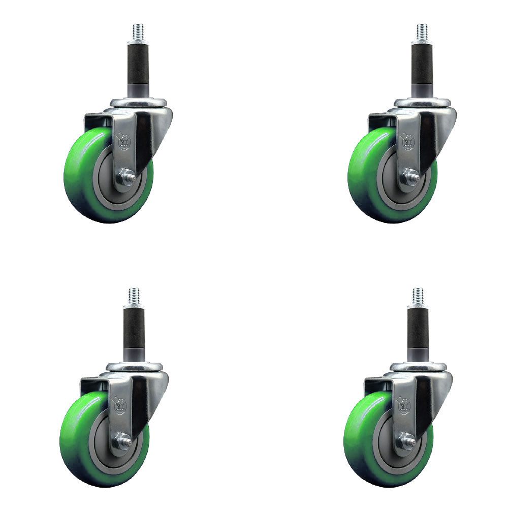Stainless Steel Polyurethane Swivel Expanding Stem Caster Set of 4 with 3.5 Inch Green Wheels and 1" Stems - Includes 4 Swivel - 300 lbs. Capacity Per Caster - Service Caster Brand — photo 1