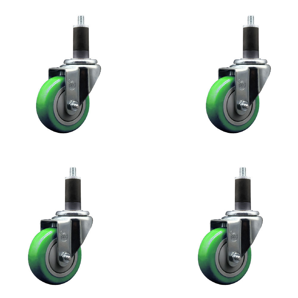 Polyurethane Swivel Expanding Stem Caster Set of 4 with 3.5 Inch Green Wheels and 1-1/4" Stems - 300 lbs. Capacity Per Caster - Service Caster Brand — photo 1