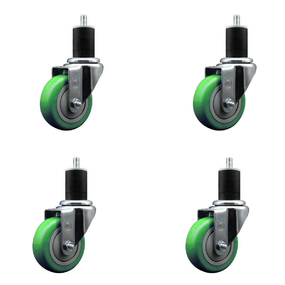 Polyurethane Swivel Expanding Stem Caster Set of 4 with 3.5 Inch Green Wheels and 1-3/4" Stems - 300 lbs. Capacity Per Caster - Service Caster Brand — photo 1