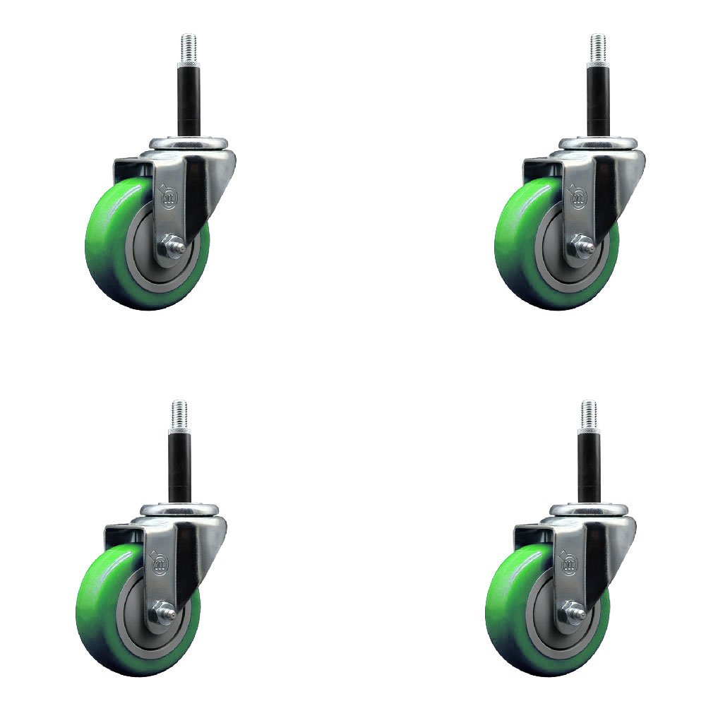 Polyurethane Swivel Expanding Stem Caster Set of 4 with 3.5 Inch Green Wheels and 3/4" Stems - 300 lbs. Capacity Per Caster - Service Caster Brand — photo 1