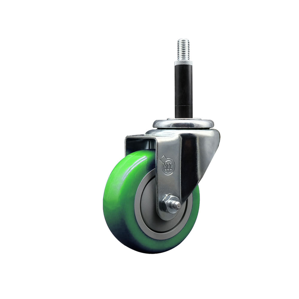 Polyurethane Expanding Stem Swivel Caster with 3.5 Inch Green Wheel and 3/4" Stem - 300 lbs. Capacity Per Caster - Service Caster Brand — photo 1