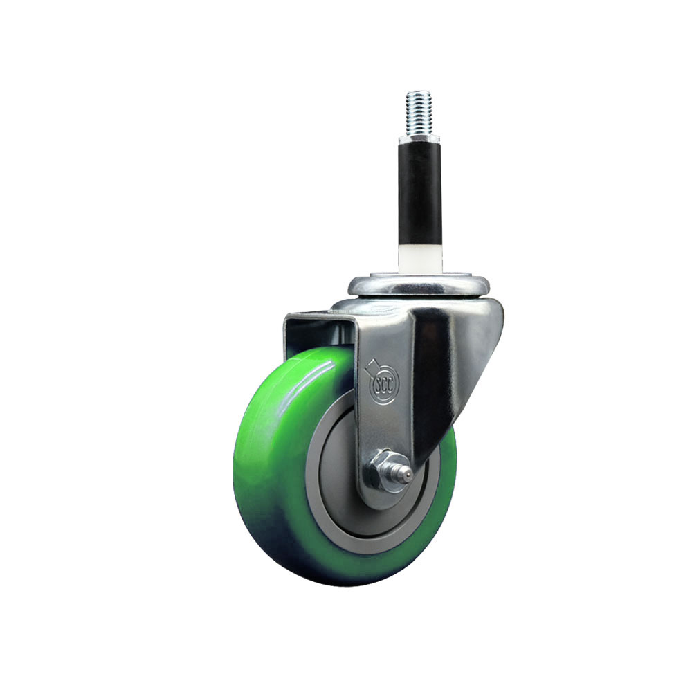 Polyurethane Expanding Stem Swivel Caster with 3.5 Inch Green Wheel and 7/8" Stem - 300 lbs. Capacity Per Caster - Service Caster Brand — photo 1