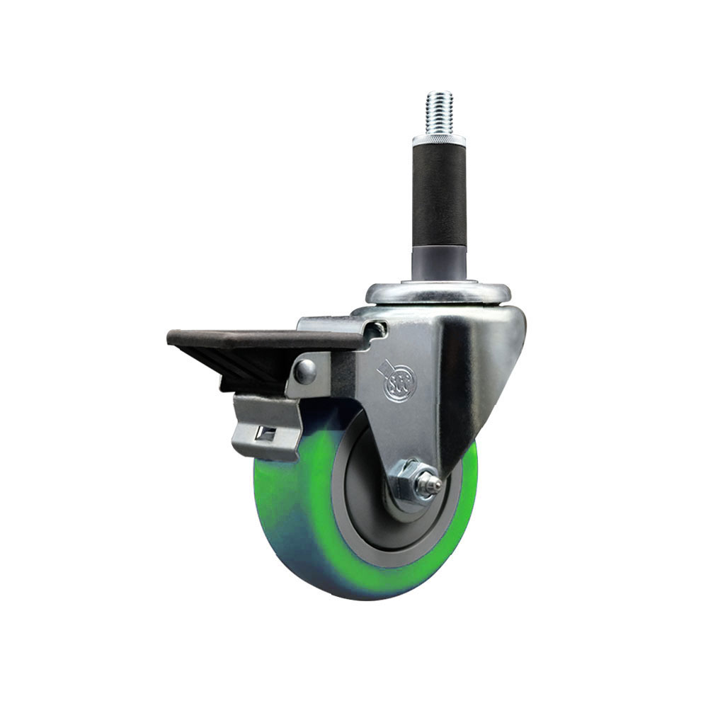 Polyurethane Expanding Stem Swivel Caster with 3.5 Inch Green Wheel and 1" Stem & Posi Locking Brake - 300 lbs. Capacity Per Caster - Service Caster Brand — photo 1