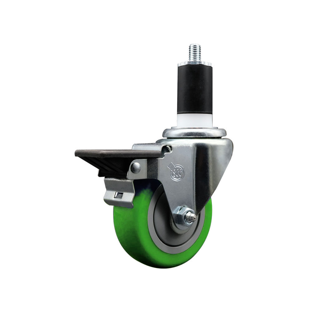 Polyurethane Expanding Stem Swivel Caster with 3.5 Inch Green Wheel and 1-1/2" Stem & Posi Locking Brake - 300 lbs. Capacity Per Caster - Service Caster Brand — photo 1