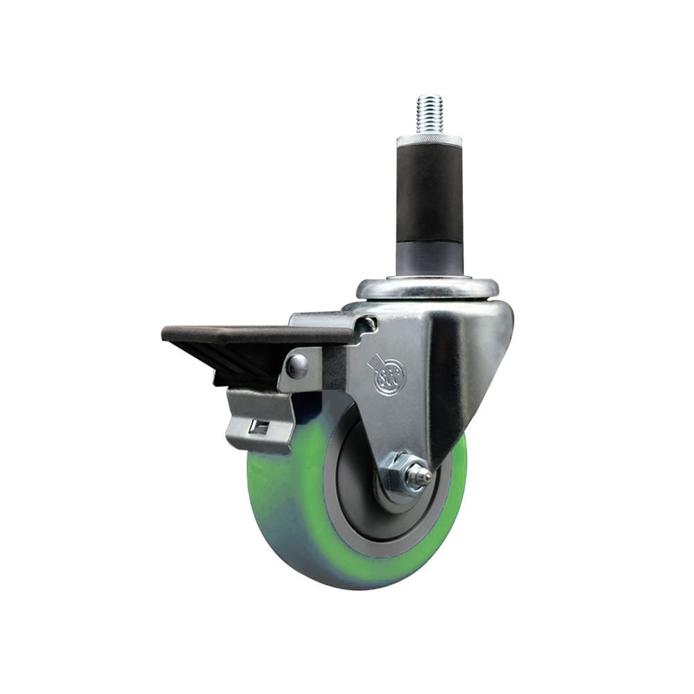 Polyurethane Expanding Stem Swivel Caster with 3.5 Inch Green Wheel and 1-1/4" Stem & Posi Locking Brake - 300 lbs. Capacity Per Caster - Service Caster Brand — photo 1