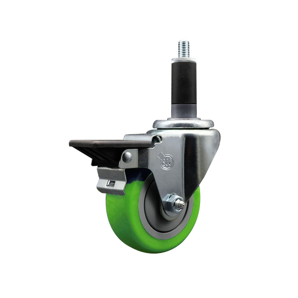 Polyurethane Expanding Stem Swivel Caster with 3.5 Inch Green Wheel and 1-1/8" Stem & Posi Locking Brake - 300 lbs. Capacity Per Caster - Service Caster Brand — photo 1