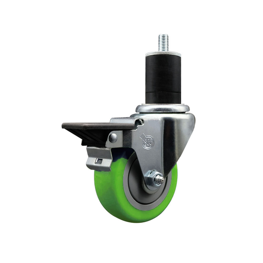 Polyurethane Expanding Stem Swivel Caster with 3.5 Inch Green Wheel and 1-3/4" Stem & Posi Locking Brake - 300 lbs. Capacity Per Caster - Service Caster Brand — photo 1