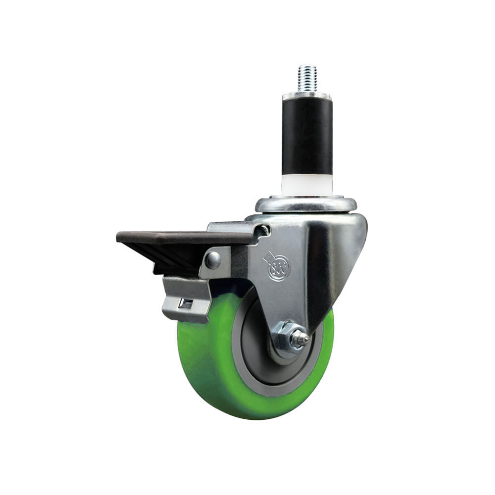 Polyurethane Expanding Stem Swivel Caster with 3.5 Inch Green Wheel and 1-3/8" Stem & Posi Locking Brake - 300 lbs. Capacity Per Caster - Service Caster Brand — photo 1