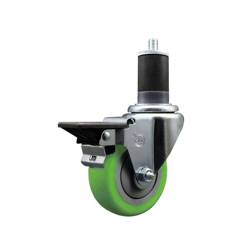 Polyurethane Expanding Stem Swivel Caster with 3.5 Inch Green Wheel and 1-5/8" Stem & Posi Locking Brake - 300 lbs. Capacity Per Caster - Service Caster Brand — photo 1