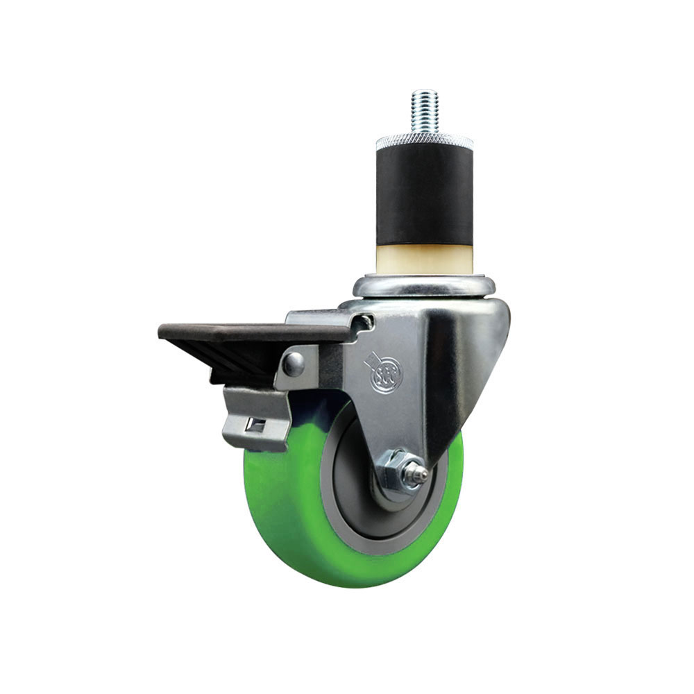 Polyurethane Expanding Stem Swivel Caster with 3.5 Inch Green Wheel and 1-7/8" Stem & Posi Locking Brake - 300 lbs. Capacity Per Caster - Service Caster Brand — photo 1