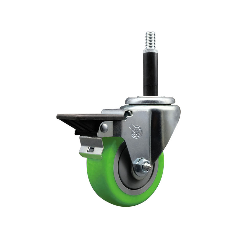 Polyurethane Expanding Stem Swivel Caster with 3.5 Inch Green Wheel and 3/4" Stem & Posi Locking Brake - 300 lbs. Capacity Per Caster - Service Caster Brand — photo 1