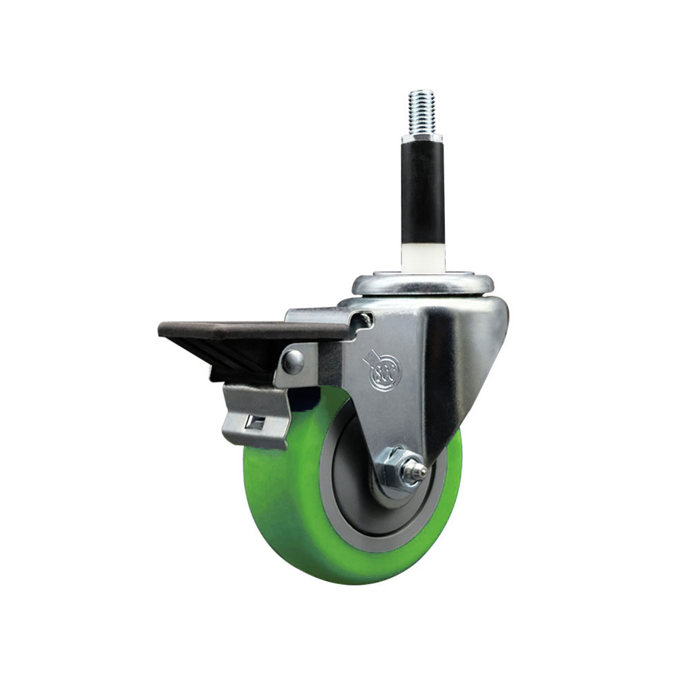 Polyurethane Expanding Stem Swivel Caster with 3.5 Inch Green Wheel and 7/8" Stem & Posi Locking Brake - 300 lbs. Capacity Per Caster - Service Caster Brand — photo 1