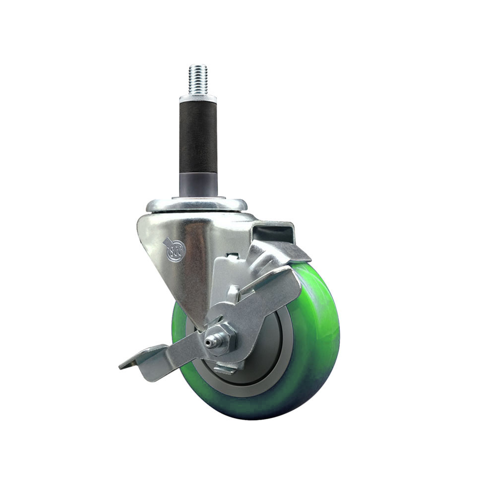 Polyurethane Expanding Stem Swivel Caster with 3.5 Inch Green Wheel and 1" Stem & Top Locking Brake - 300 lbs. Capacity Per Caster - Service Caster Brand — photo 1