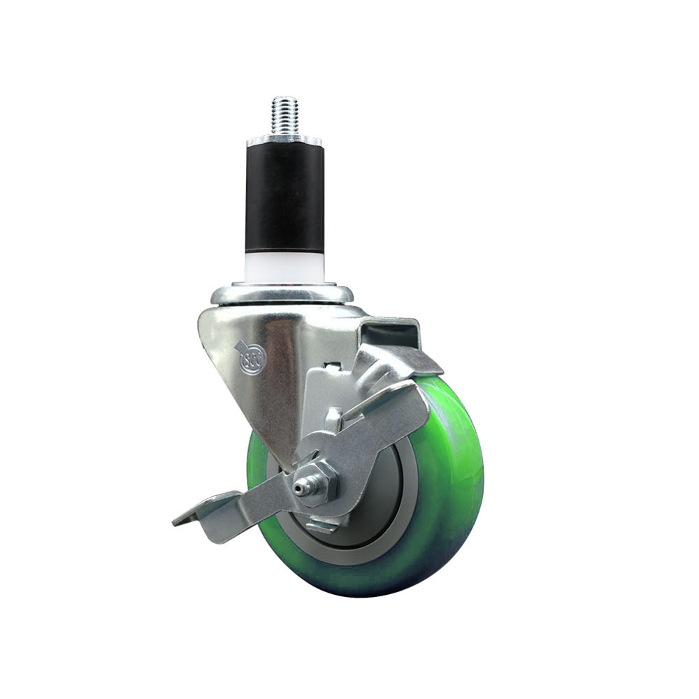 Polyurethane Expanding Stem Swivel Caster with 3.5 Inch Green Wheel and 1-1/2" Stem & Top Locking Brake - 300 lbs. Capacity Per Caster - Service Caster Brand — photo 1