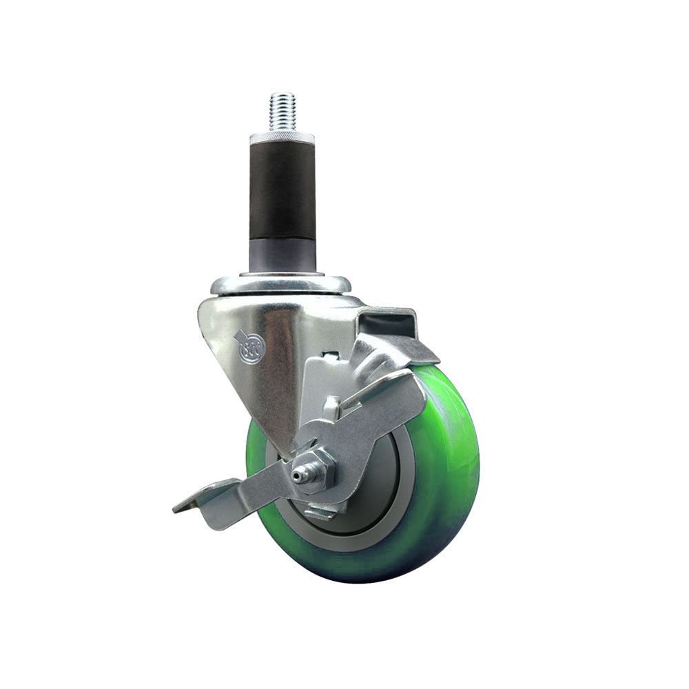 Polyurethane Expanding Stem Swivel Caster with 3.5 Inch Green Wheel and 1-1/4" Stem & Top Locking Brake - 300 lbs. Capacity Per Caster - Service Caster Brand — photo 1