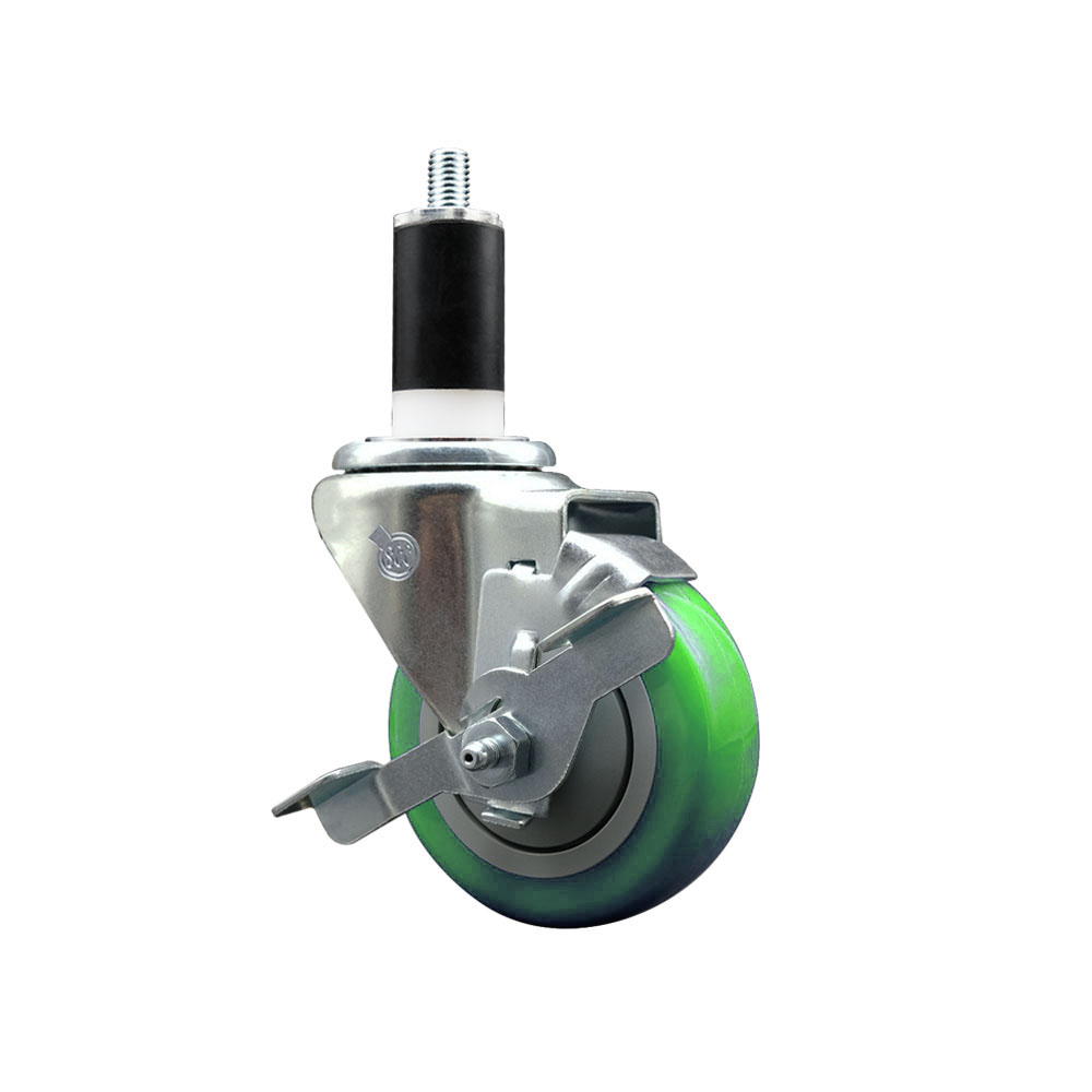 Polyurethane Expanding Stem Swivel Caster with 3.5 Inch Green Wheel and 1-3/8" Stem & Top Locking Brake - 300 lbs. Capacity Per Caster - Service Caster Brand — photo 1