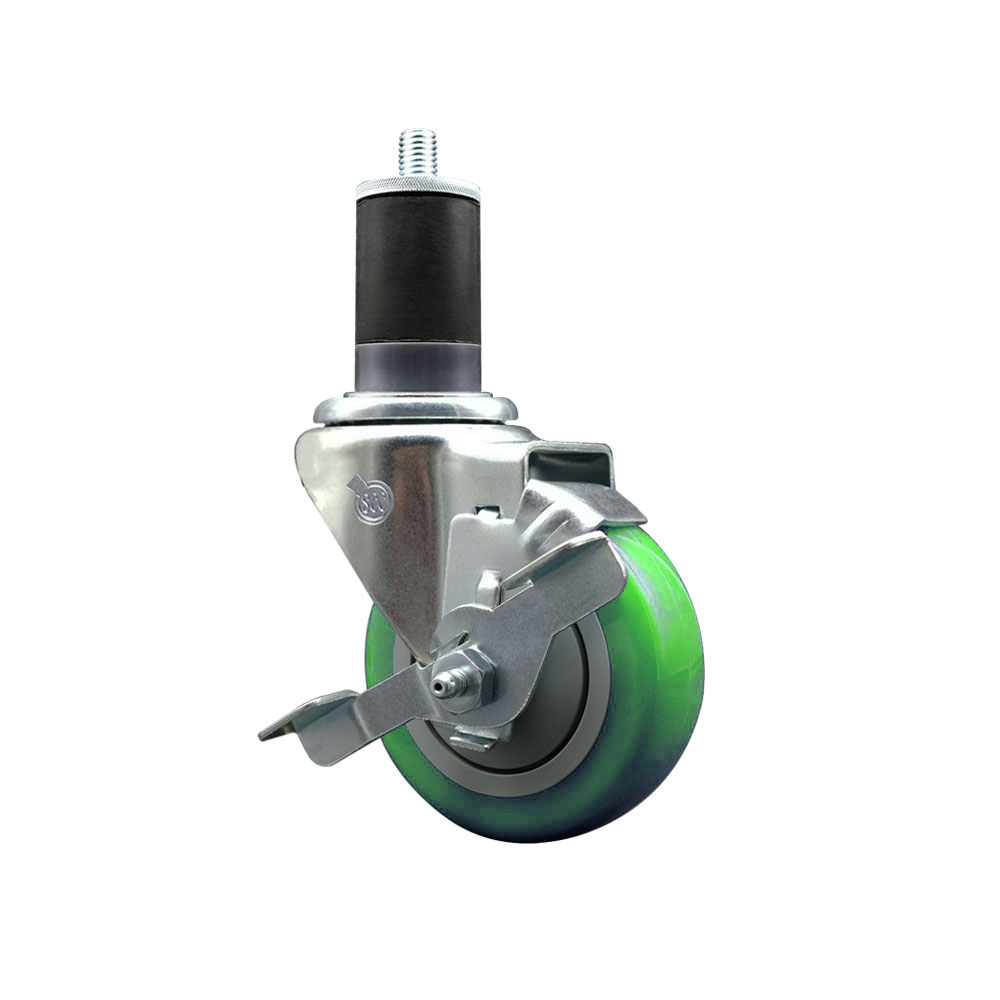 Polyurethane Expanding Stem Swivel Caster with 3.5 Inch Green Wheel and 1-5/8" Stem & Top Locking Brake - 300 lbs. Capacity Per Caster - Service Caster Brand — photo 1