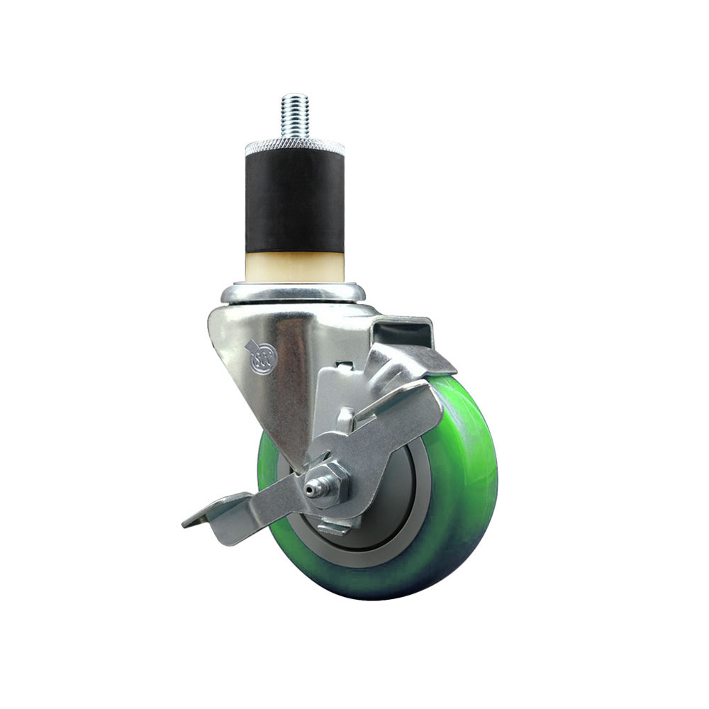 Polyurethane Expanding Stem Swivel Caster with 3.5 Inch Green Wheel and 1-7/8" Stem & Top Locking Brake - 300 lbs. Capacity Per Caster - Service Caster Brand — photo 1