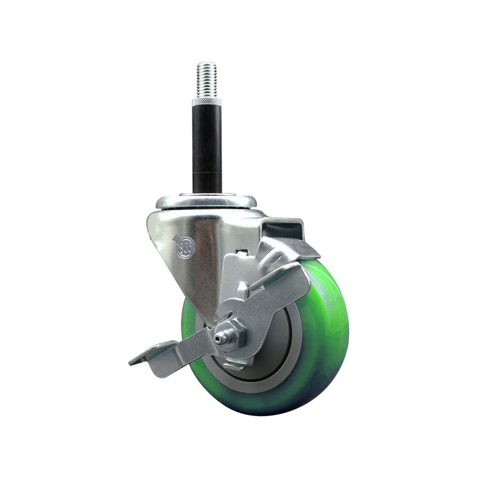 Stainless Steel Polyurethane Expanding Stem Swivel Caster with 3.5 Inch Green Wheel and 3/4" Stem & Top Locking Brake - 300 lbs. Capacity Per Caster - Service Caster Brand — photo 1
