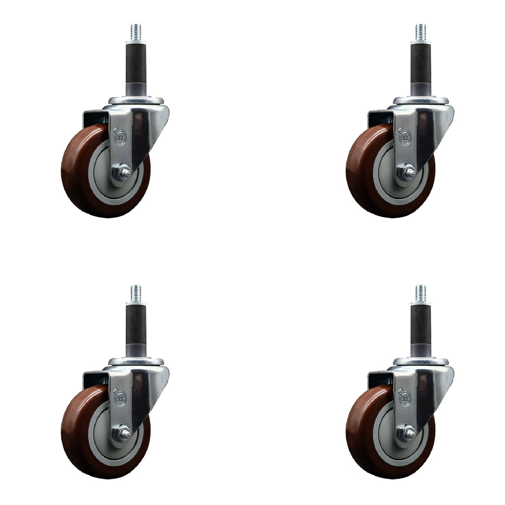 Stainless Steel Polyurethane Swivel Expanding Stem Caster Set of 4 with 3.5 Inch Maroon Wheels and 1" Stems - Includes 4 Swivel - 300 lbs. Capacity Per Caster - Service Caster Brand — photo 1