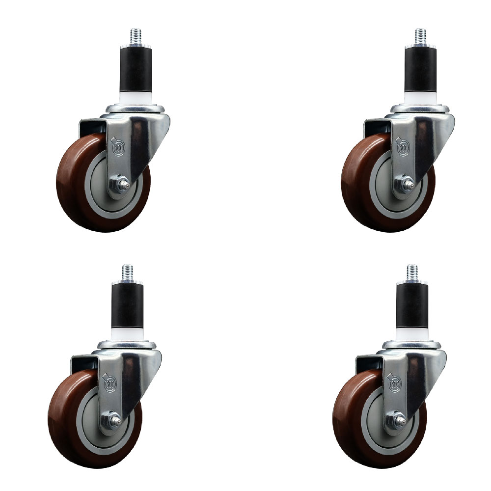 Polyurethane Swivel Expanding Stem Caster Set of 4 with 3.5 Inch Maroon Wheels and 1-1/2" Stems - 300 lbs. Capacity Per Caster - Service Caster Brand — photo 1
