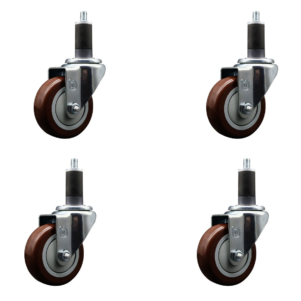Polyurethane Swivel Expanding Stem Caster Set of 4 with 3.5 Inch Maroon Wheels and 1-1/4" Stems - 300 lbs. Capacity Per Caster - Service Caster Brand — photo 1