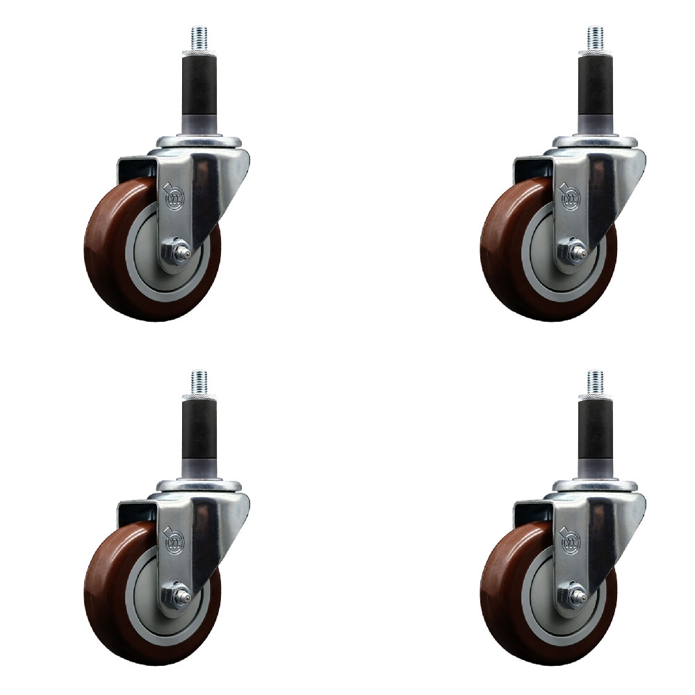 Stainless Steel Polyurethane Swivel Expanding Stem Caster Set of 4 with 3.5 Inch Maroon Wheels and 1-1/8" Stems - Includes 4 Swivel - 300 lbs. Capacity Per Caster - Service Caster Brand — photo 1