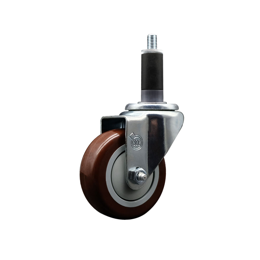 Polyurethane Expanding Stem Swivel Caster with 3.5 Inch Maroon Wheel and 1-1/8" Stem - 300 lbs. Capacity Per Caster - Service Caster Brand — photo 1