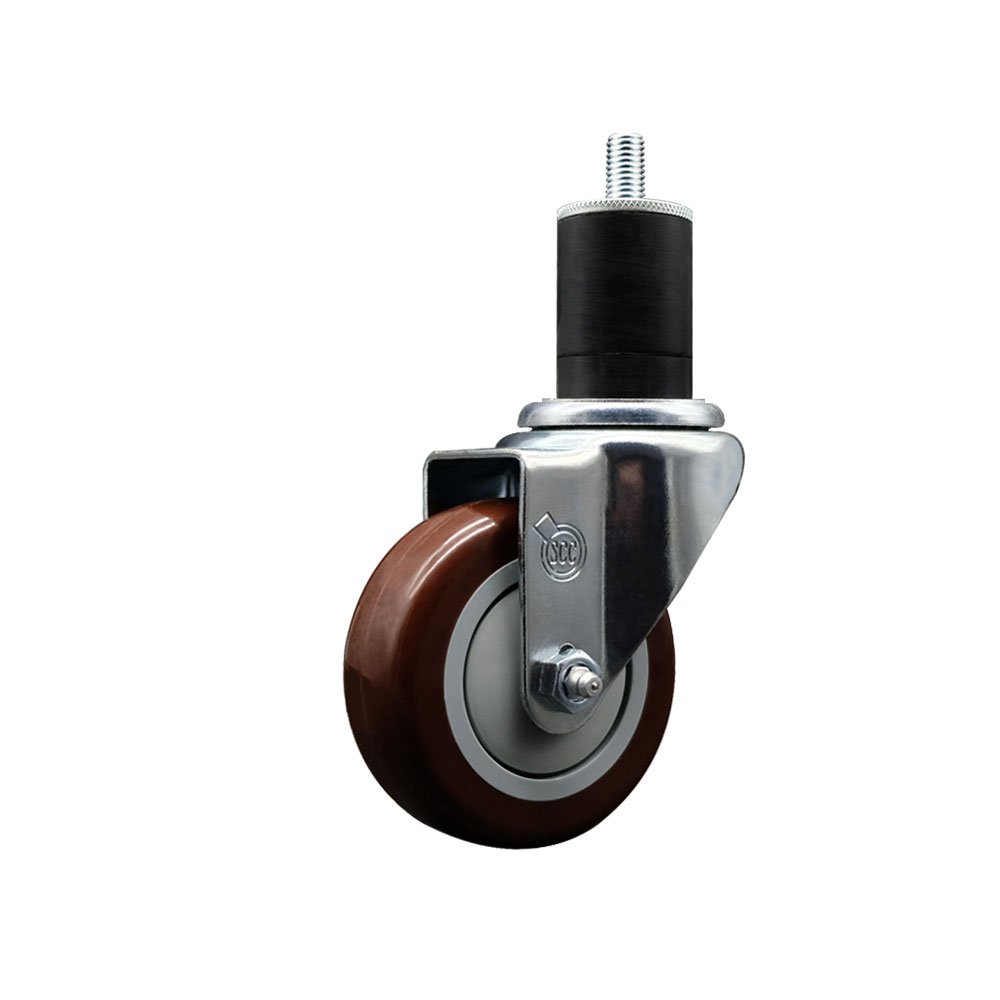 Stainless Steel Polyurethane Expanding Stem Swivel Caster with 3.5 Inch Maroon Wheel and 1-3/4" Stem - 300 lbs. Capacity Per Caster - Service Caster Brand — photo 1