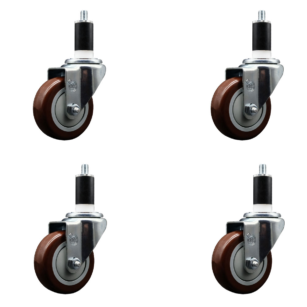 Polyurethane Swivel Expanding Stem Caster Set of 4 with 3.5 Inch Maroon Wheels and 1-3/8" Stems - 300 lbs. Capacity Per Caster - Service Caster Brand — photo 1