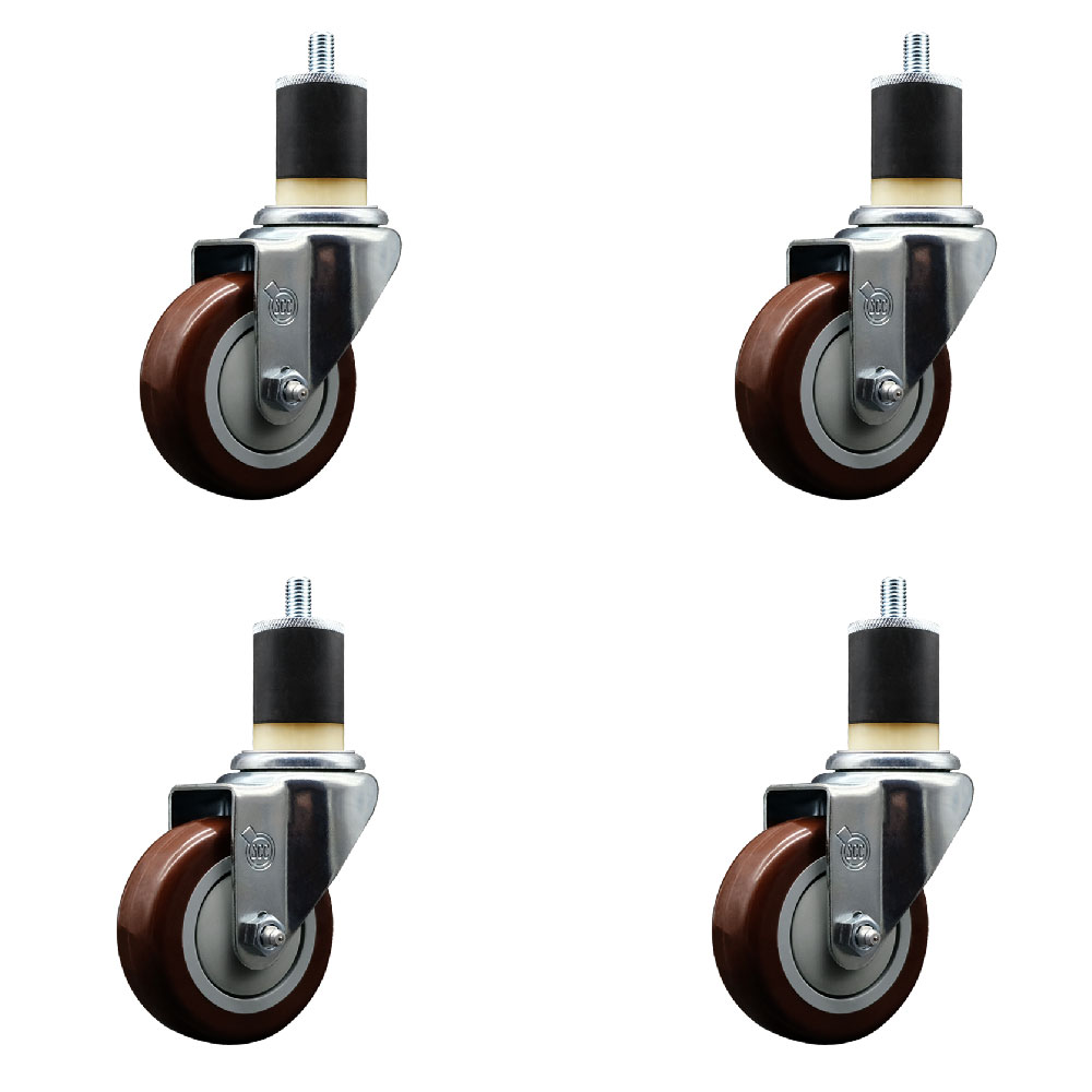 Stainless Steel Polyurethane Swivel Expanding Stem Caster Set of 4 with 3.5 Inch Maroon Wheels and 1-7/8" Stems - Includes 4 Swivel - 300 lbs. Capacity Per Caster - Service Caster Brand — photo 1