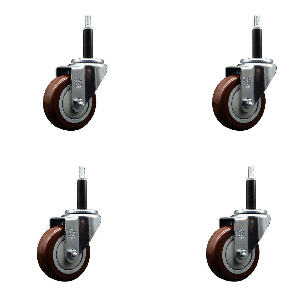Stainless Steel Polyurethane Swivel Expanding Stem Caster Set of 4 with 3.5 Inch Maroon Wheels and 3/4" Stems - Includes 4 Swivel - 300 lbs. Capacity Per Caster - Service Caster Brand — photo 1