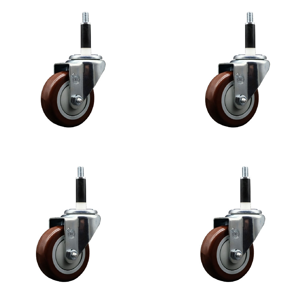 Stainless Steel Polyurethane Swivel Expanding Stem Caster Set of 4 with 3.5 Inch Maroon Wheels and 7/8" Stems - Includes 4 Swivel - 300 lbs. Capacity Per Caster - Service Caster Brand — photo 1
