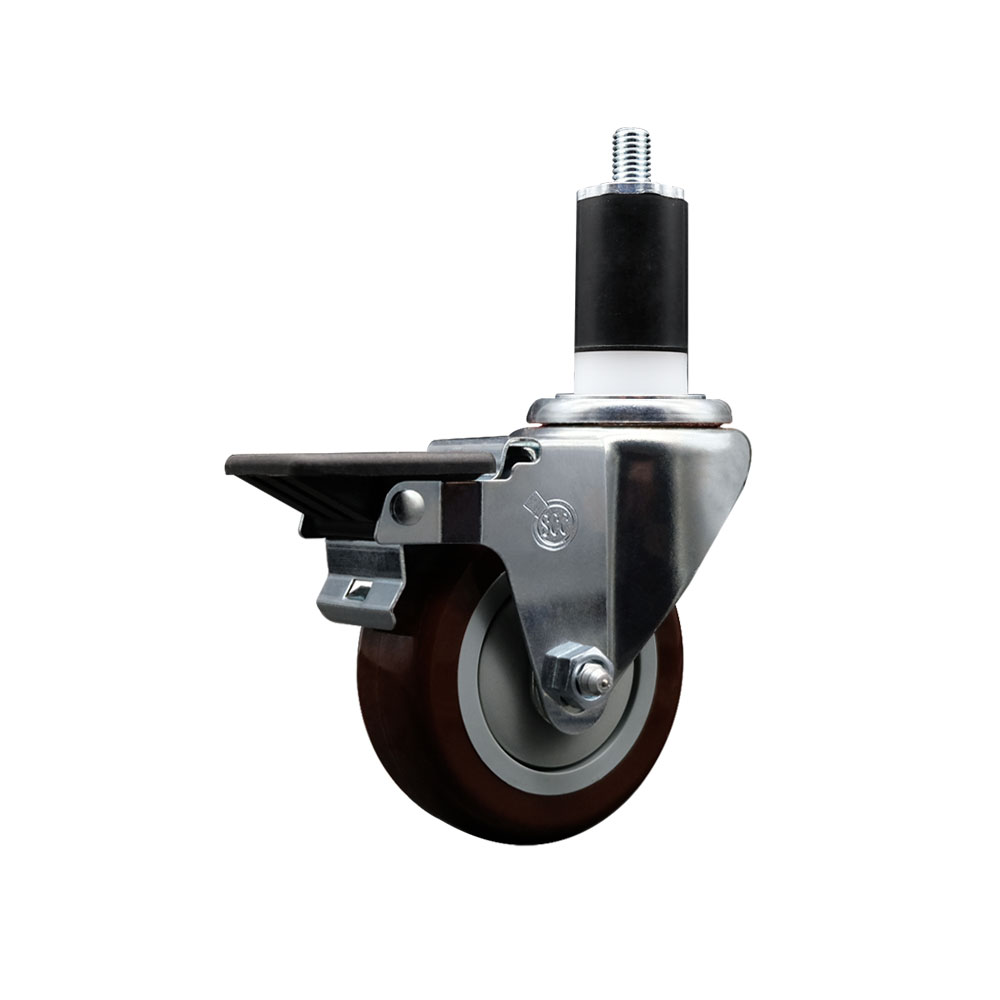 Polyurethane Expanding Stem Swivel Caster with 3.5 Inch Maroon Wheel and 1-1/2" Stem & Posi Locking Brake - 300 lbs. Capacity Per Caster - Service Caster Brand — photo 1