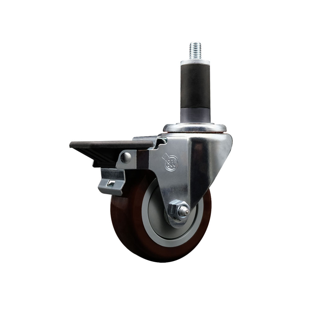Polyurethane Expanding Stem Swivel Caster with 3.5 Inch Maroon Wheel and 1-1/4" Stem & Posi Locking Brake - 300 lbs. Capacity Per Caster - Service Caster Brand — photo 1