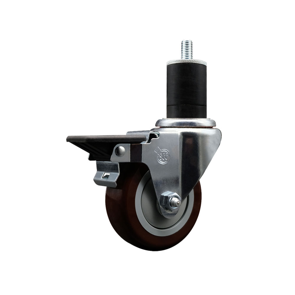 Polyurethane Expanding Stem Swivel Caster with 3.5 Inch Maroon Wheel and 1-3/4" Stem & Posi Locking Brake - 300 lbs. Capacity Per Caster - Service Caster Brand — photo 1