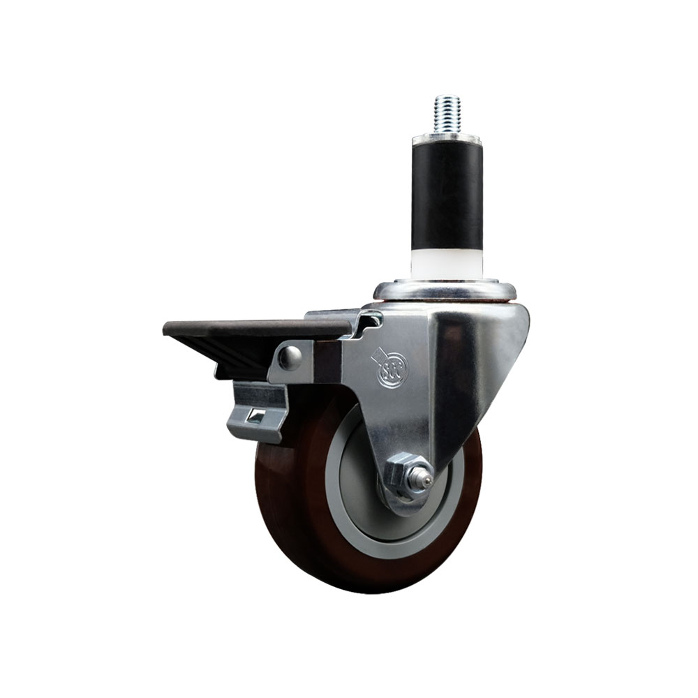 Polyurethane Expanding Stem Swivel Caster with 3.5 Inch Maroon Wheel and 1-3/8" Stem & Posi Locking Brake - 300 lbs. Capacity Per Caster - Service Caster Brand — photo 1
