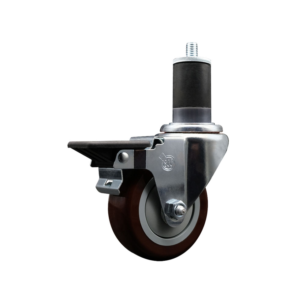 Polyurethane Expanding Stem Swivel Caster with 3.5 Inch Maroon Wheel and 1-5/8" Stem & Posi Locking Brake - 300 lbs. Capacity Per Caster - Service Caster Brand — photo 1